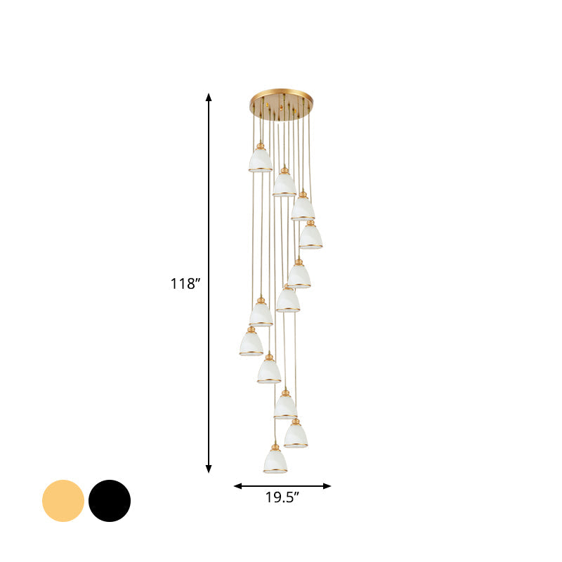 Dome Opal Glass Spiral Pendant Ceiling Light For Living Room - Simplicity And Elegance