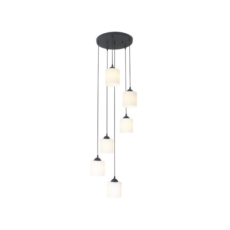 Opal Glass Stairs Pendulum Light: Modernist Cylinder Cluster Pendant In Black
