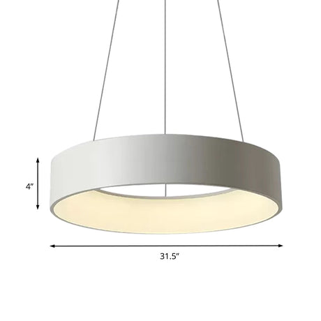 Minimalist Metal Ring Ceiling Light - 18/23.5/31.5 Dia White/Gray/Black Integrated Led Pendant