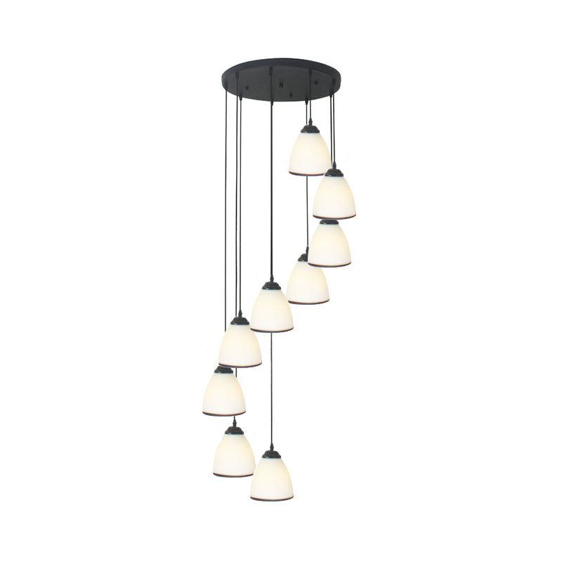 Dome Swirl Cluster Pendant Light In Black - Contemporary Opal Glass Hanging Lighting