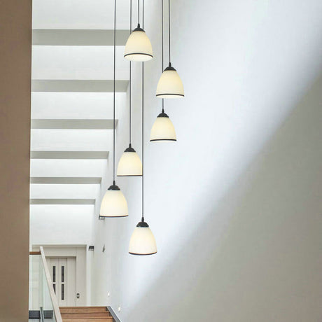 Contemporary Dome Stairs Swirl Pendant Light In Black With Opal Glass Accent Stylish Hanging