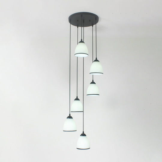 Dome Swirl Cluster Pendant Light In Black - Contemporary Opal Glass Hanging Lighting
