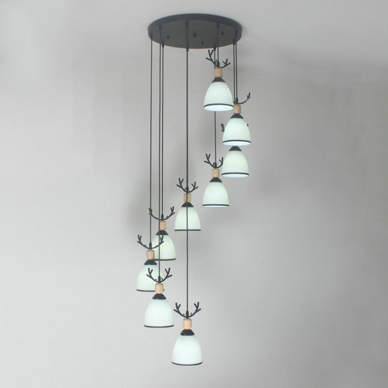 Dome Swirl Cluster Pendant Light In Black - Contemporary Opal Glass Hanging Lighting