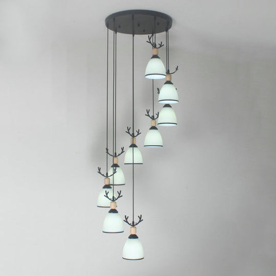 Dome Swirl Cluster Pendant Light In Black - Contemporary Opal Glass Hanging Lighting