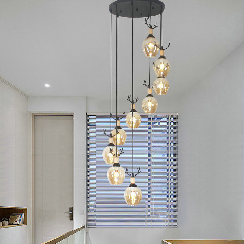 Modern Black Multi-Light Pendant Ceiling Lamp With Glass Shades 9 / Cognac B