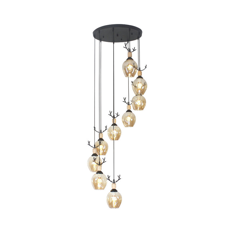 Modern Black Multi-Light Pendant Ceiling Lamp With Glass Shades