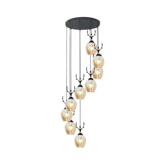 Modern Black Multi-Light Pendant Ceiling Lamp With Glass Shades