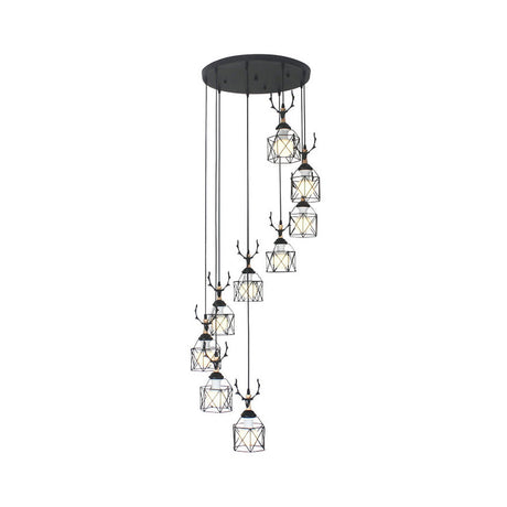 Modernist Black Hexagon Cage Pendant Lamp With Spiral Metal Design
