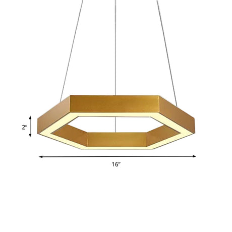 Modern Hexagon Metal Suspension Lamp - 16’/23.5’W Led Pendant Light Gold Finish Living Room