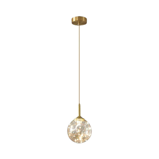 Brass Glass Led Pendant: Modern Sphere Ceiling Lamp For Dining Room
