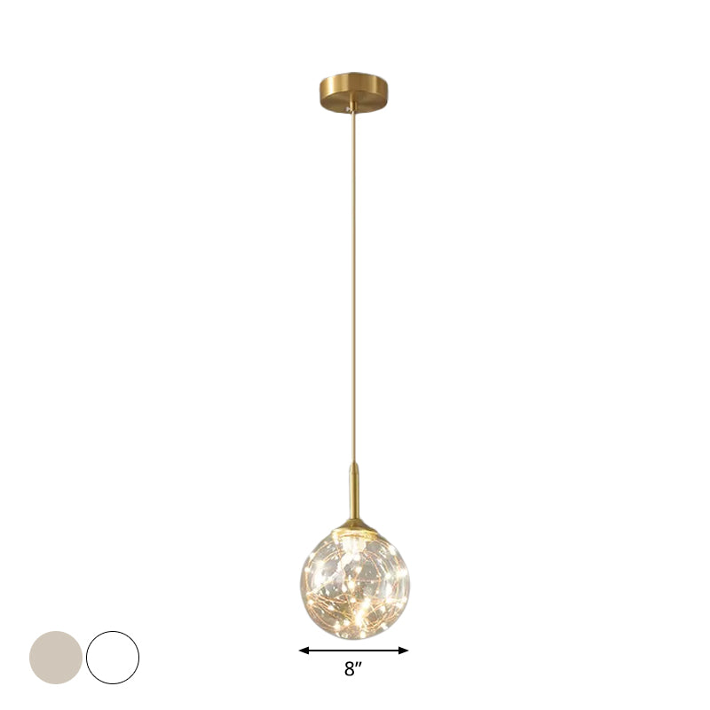 Brass Glass Led Pendant: Modern Sphere Ceiling Lamp For Dining Room