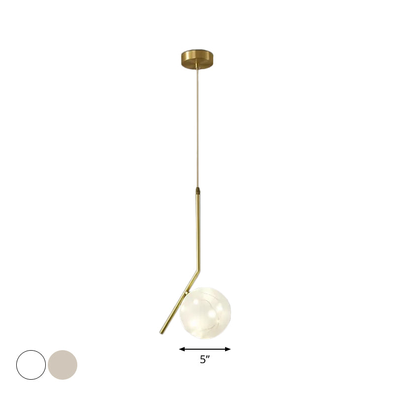 Brass Glass Led Pendant: Modern Sphere Ceiling Lamp For Dining Room