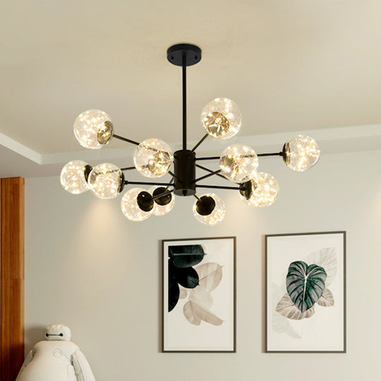 Stylish Hanging Chandelier With Led Glass Pendant Light And Radial Design 12 / Black