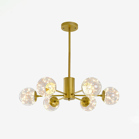 Stylish Hanging Chandelier With Led Glass Pendant Light And Radial Design 6 / Gold