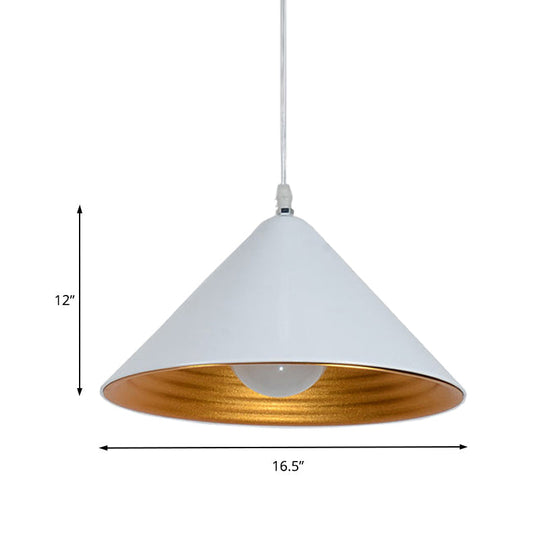 Modern Metal Ceiling Lamp With Gold Ripple Interior - Wide Cone Shade 12.5/16.5 Black Or White