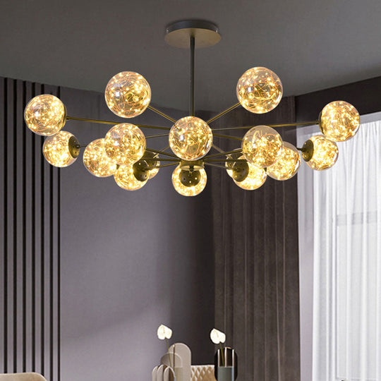 Sleek Black Spherical Pendant Light With Glass Shade – Ideal For Dining Room