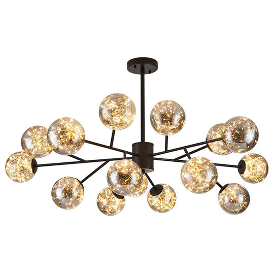 Stylish Minimalist Ball Chandelier - Starry Led Lighting Cognac Glass Bedroom Pendant
