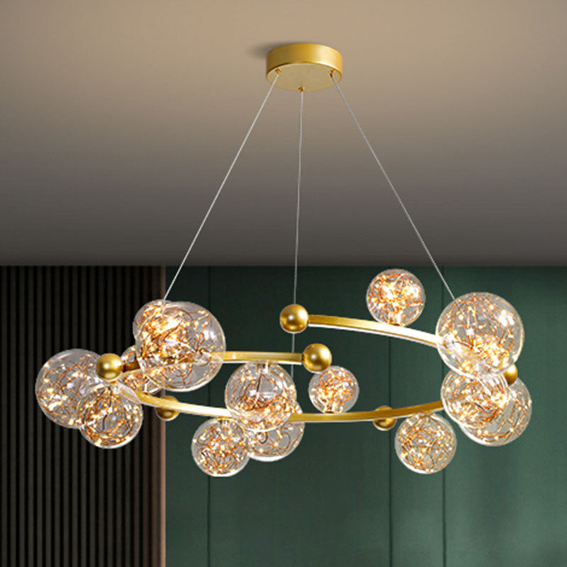 Contemporary Led Glass Orb Chandelier - Glow String & Down Lighting 15 / Gold