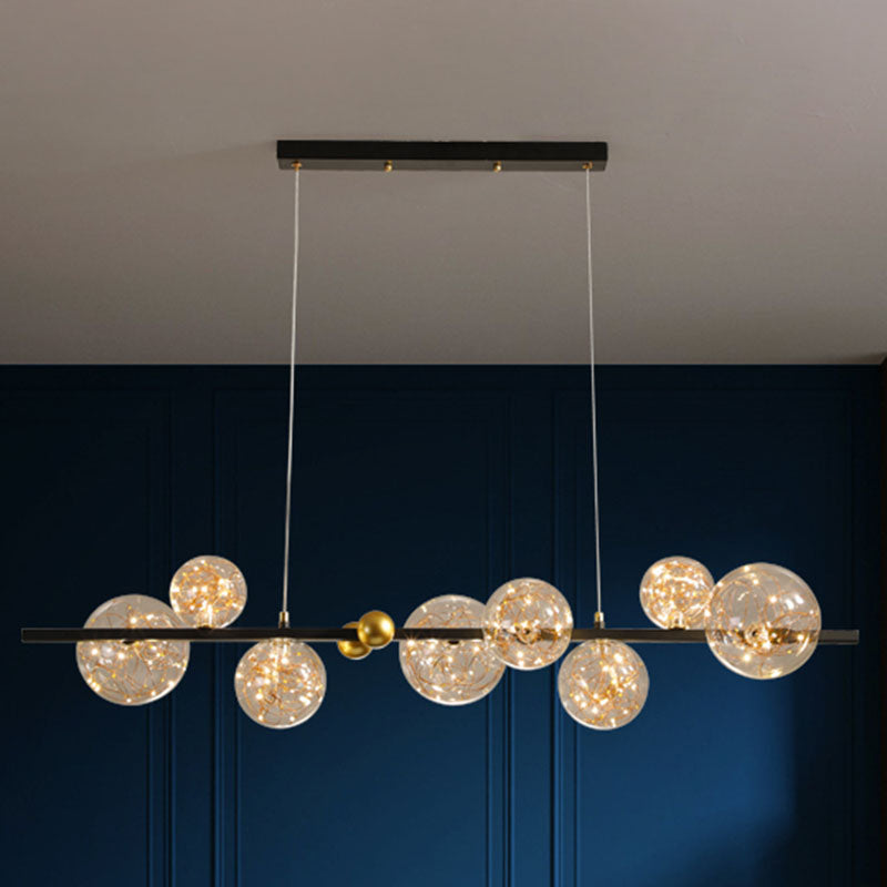 Contemporary Led Glass Orb Chandelier - Glow String & Down Lighting 8 / Gold-Black