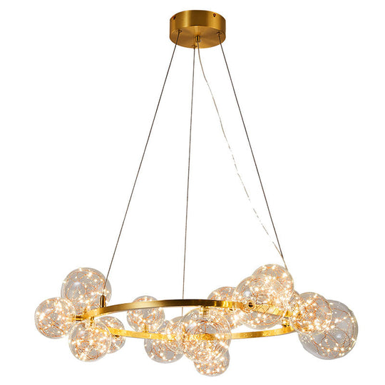 Modern Gold Glass Starry Led Bedroom Chandelier - Orb Ceiling Lamp