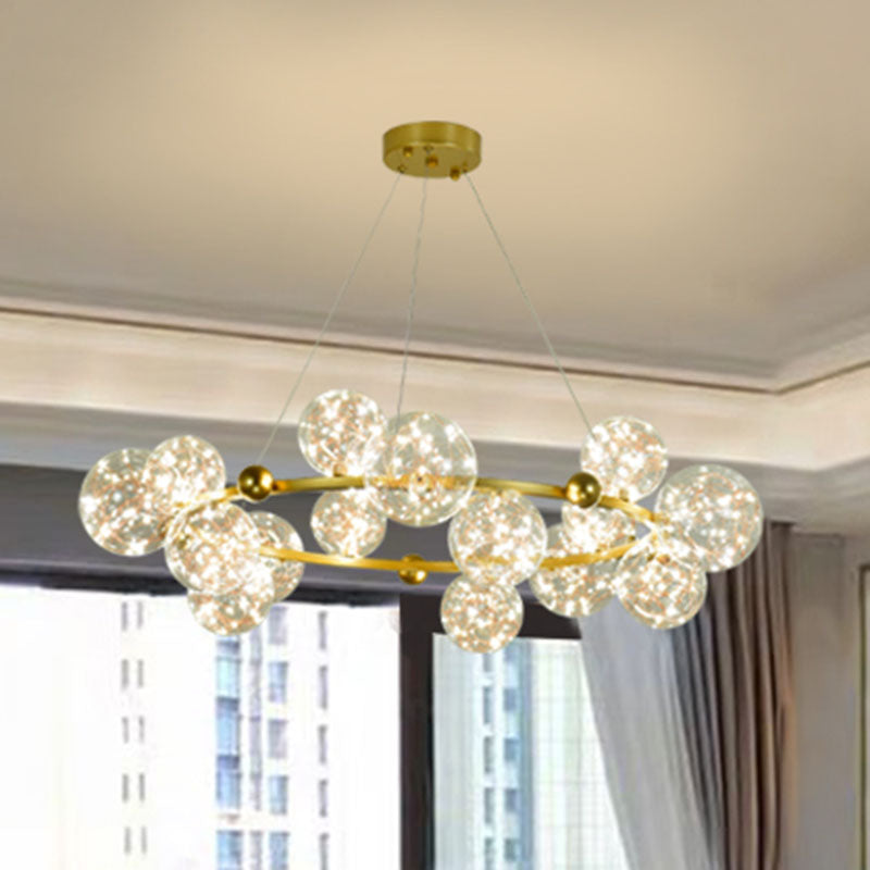 Simple Led Metal Chandelier With Starry Pendant - Clear Glass Shade