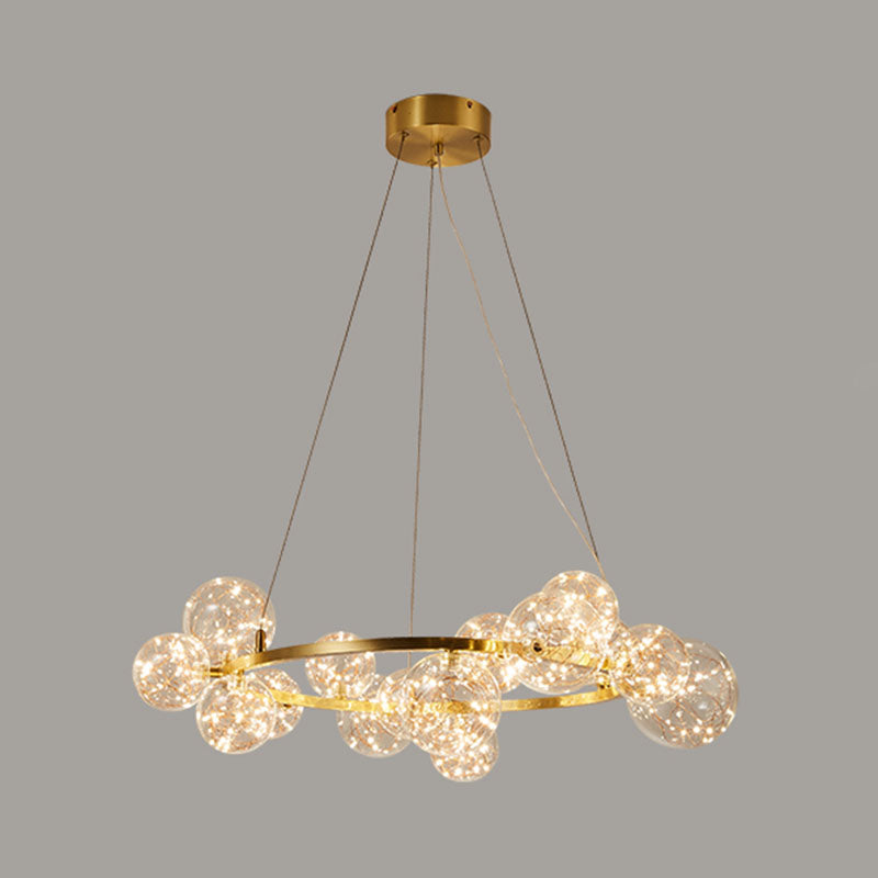 Minimal Living Room Led Chandelier - Gold Pendant Lighting With Clear Glass Orb Shade