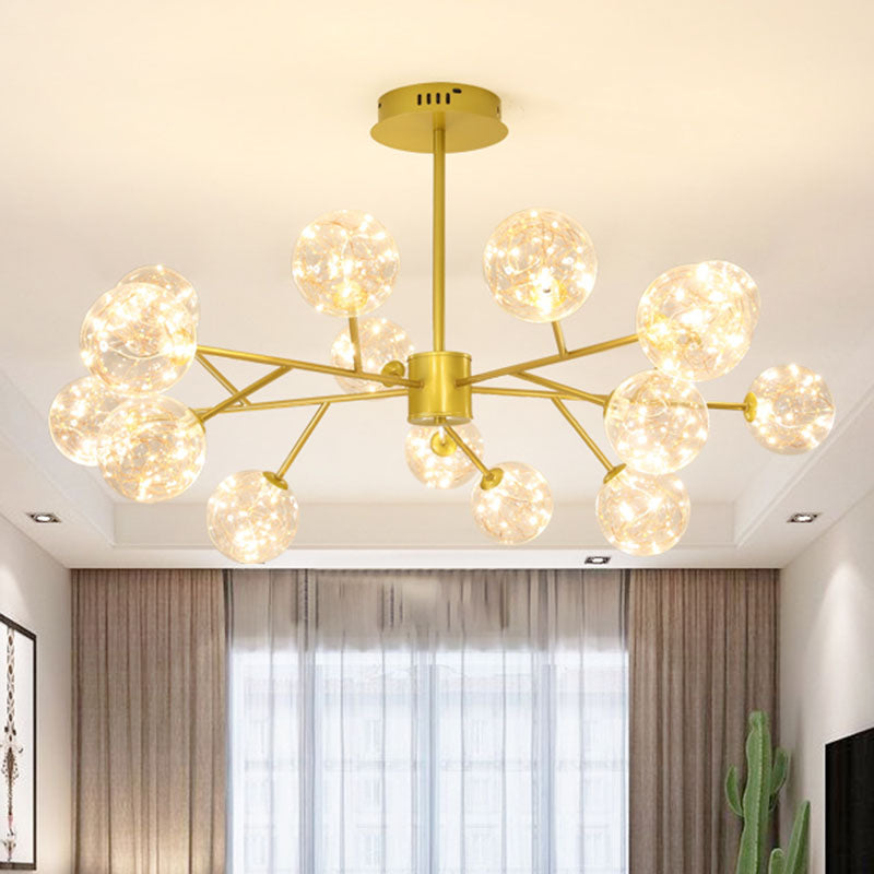 Modern Gold Glass Ceiling Chandelier: Led Pendant Light With Starry Effect