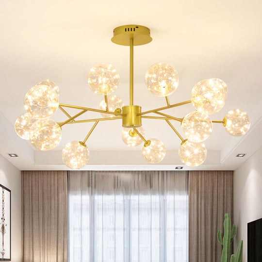 Modern Gold Glass Ceiling Chandelier: Led Pendant Light With Starry Effect