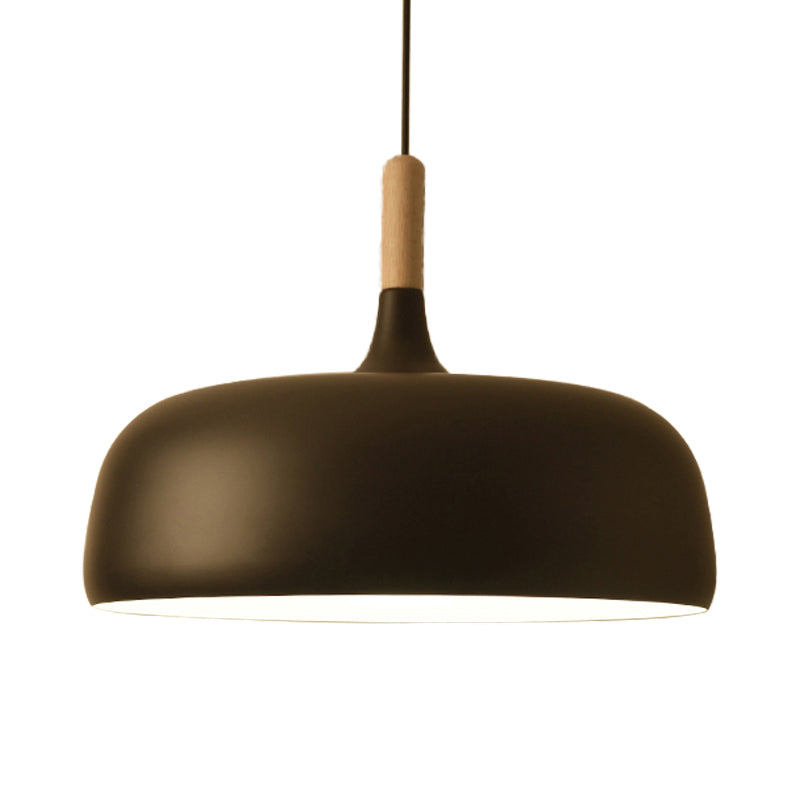 Sleek Metal Bowl Ceiling Lamp - Simple Style 1 Light Black/White Pendant For Dining Room