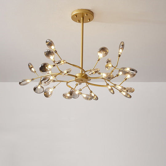 Modern Acrylic Ceiling Chandelier With Led Suspension - Gold Finish | Leaves Design For Living Room