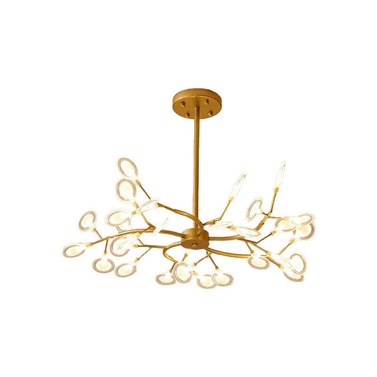 Modern Acrylic Ceiling Chandelier With Led Suspension - Gold Finish | Leaves Design For Living Room