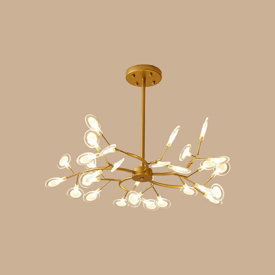 Modern Acrylic Ceiling Chandelier With Led Suspension - Gold Finish | Leaves Design For Living Room