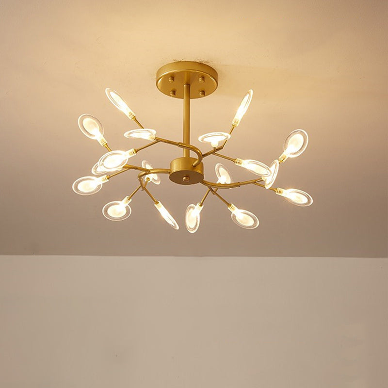 Modern Acrylic Ceiling Chandelier With Led Suspension - Gold Finish | Leaves Design For Living Room