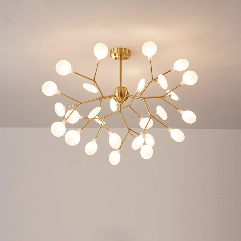 Minimalist Led Acrylic Branch Chandelier In Brass For Living Room