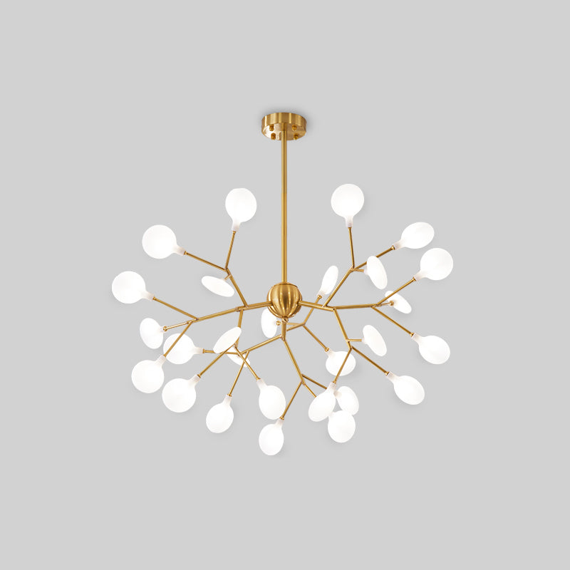 Minimalist Led Acrylic Branch Chandelier In Brass For Living Room