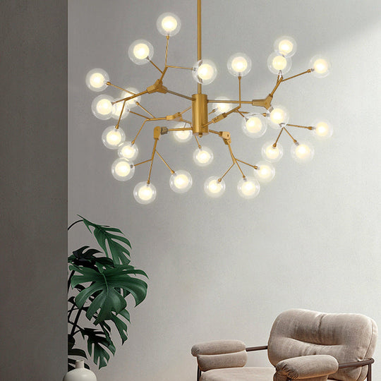 Minimalist Gold Wireframe Chandelier: Branch-Like Metal Pendant Light For Living Room