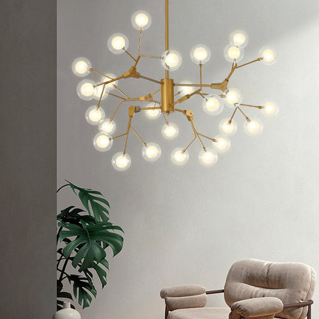 Minimalist Gold Wireframe Pendant Light For Living Room - Branch-Like Chandelier