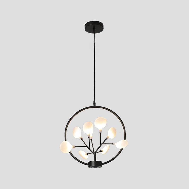 Modern Metal Circle Hanging Ceiling Light - 9 Bulbs Chandelier With Firefly Design