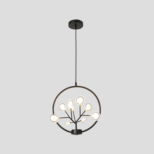 Modern Metal Circle Ceiling Light With Firefly Design - 9-Bulb Corridor Chandelier Black / B