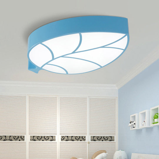 Kids Leaf Led Ceiling Lamp - Cartoon Acrylic Metal Flush Mount Light Blue / White
