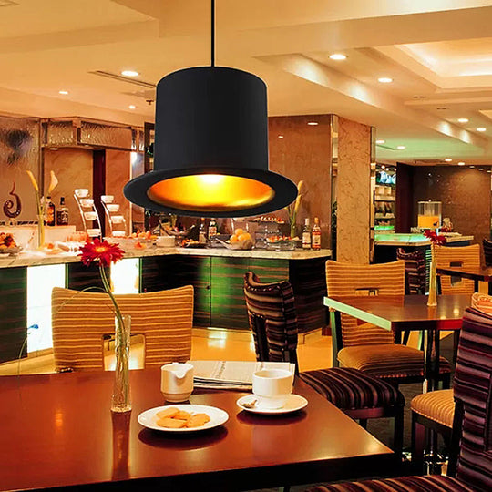 Modern Black Metal Pendant Light For Dining Room - Hat Ceiling Hanging 6.5’/7’ Wide / 7’