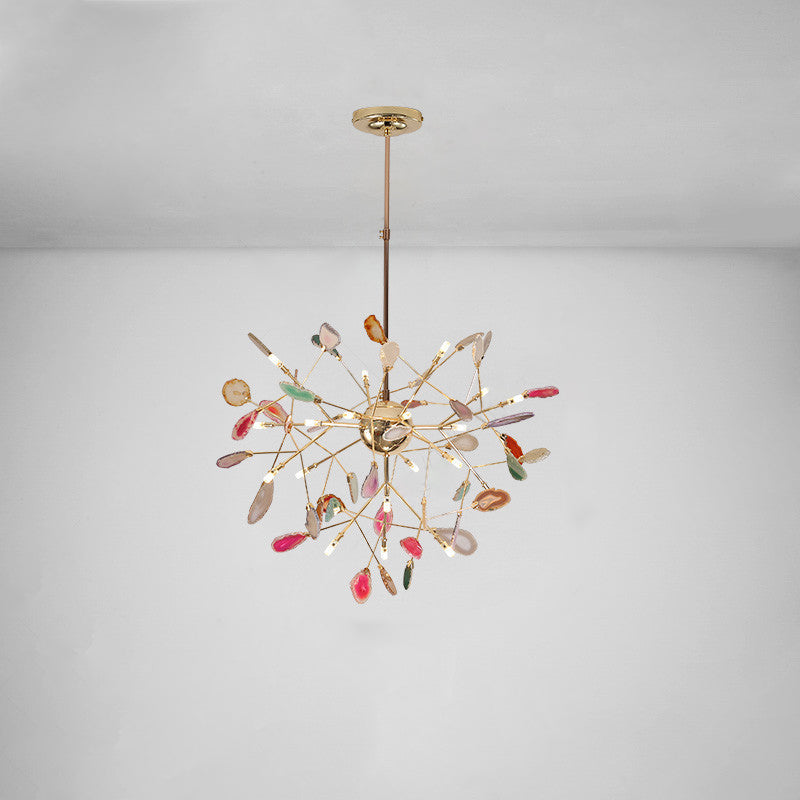 Modern Leaf Agate Pendant Chandelier - Led Gold Hanging Light For Living Room