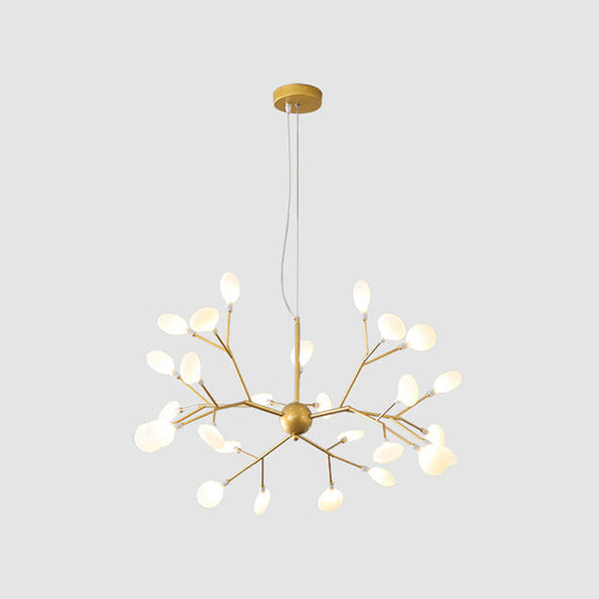 Contemporary Gold Acrylic Leaf Chandelier: Led Ceiling Lamp For Living Room