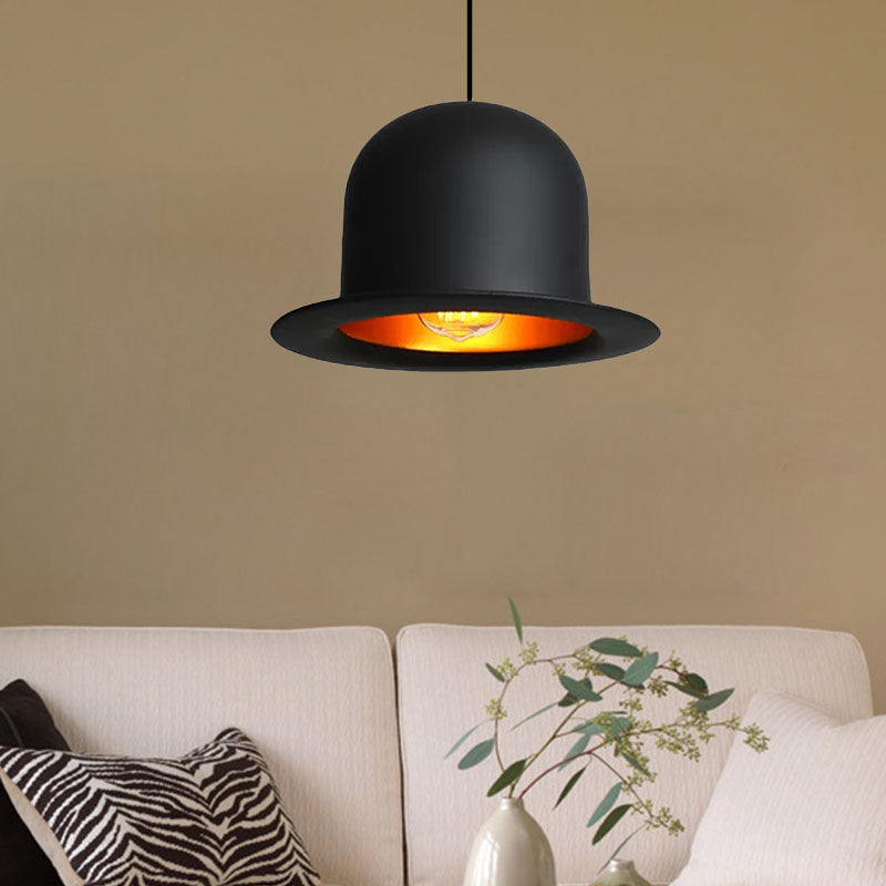 Modern Black Metal Pendant Light For Dining Room - Hat Ceiling Hanging 6.5’/7’ Wide