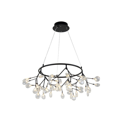 Modern Led Twig Pendant Lamp - Minimalistic Metallic Chandelier For Living Room 36 / Black Circle