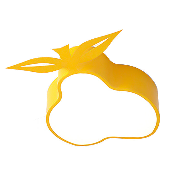 Metal Pear Led Flush Mount Ceiling Light In Yellow For Kindergarten