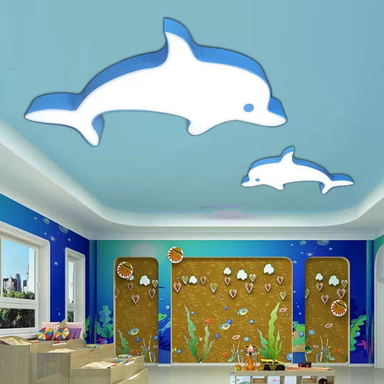 Dolphin Led Flush Mount Light - Perfect For Childs Bedroom Ceiling Blue / White
