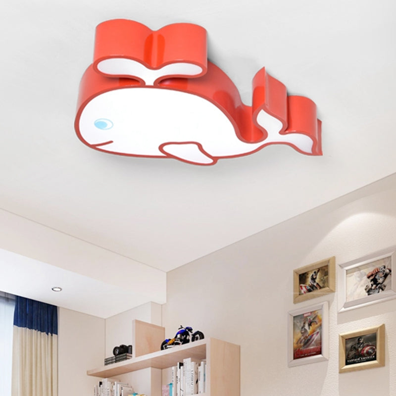 Whimsical Baby Whale Led Flush Mount Light For Kindergarten - Cartoon Acrylic Ceiling Lamp