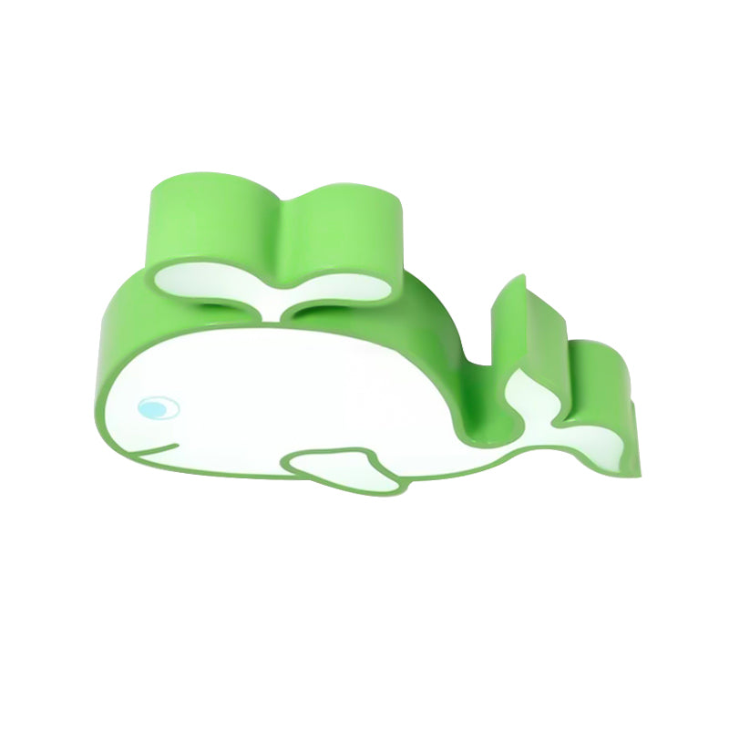 Whimsical Baby Whale Led Flush Mount Light For Kindergarten - Cartoon Acrylic Ceiling Lamp