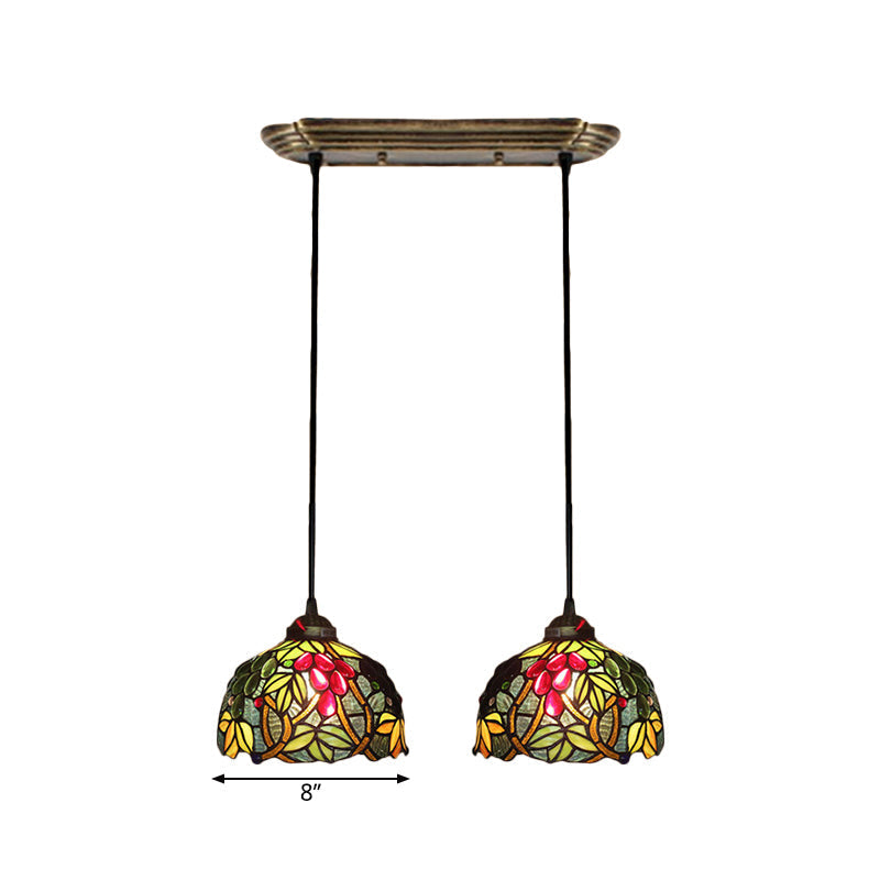 Victorian Hanging Light Fixture - Green Stained Glass Barrel Pendant With Grapevine Pattern